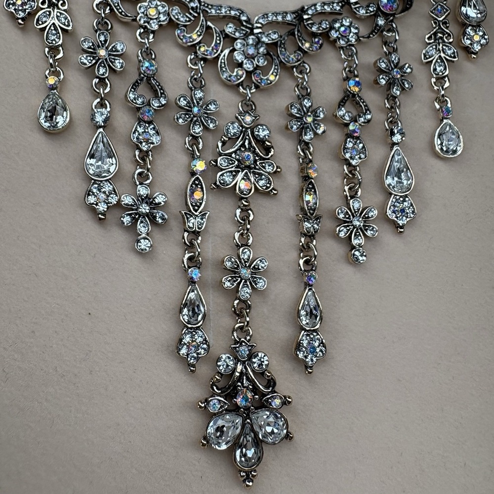 Kirks Folly Dream Mist Aurora Borealis Crystal Floral Dangle Bib Necklace w/Box - Picture 13 of 13